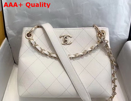 Chanel Hobo Handbag White Grained Calfskin Replica