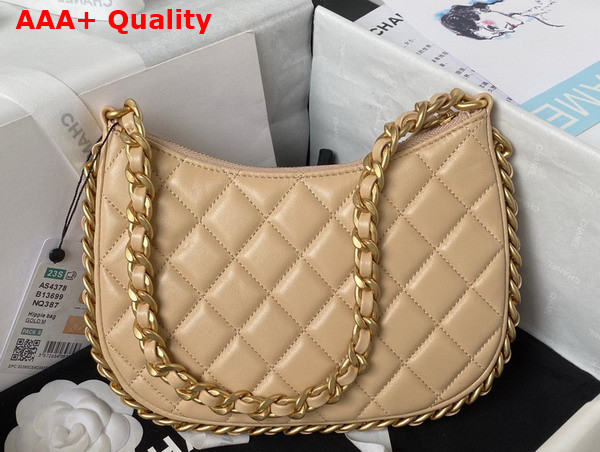 Chanel Hobo Handbag in Beige Shiny Crumpled Lambskin Gold Tone Metal As4378 Replica