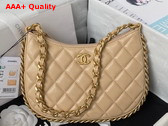 Chanel Hobo Handbag in Beige Shiny Crumpled Lambskin Gold Tone Metal As4378 Replica