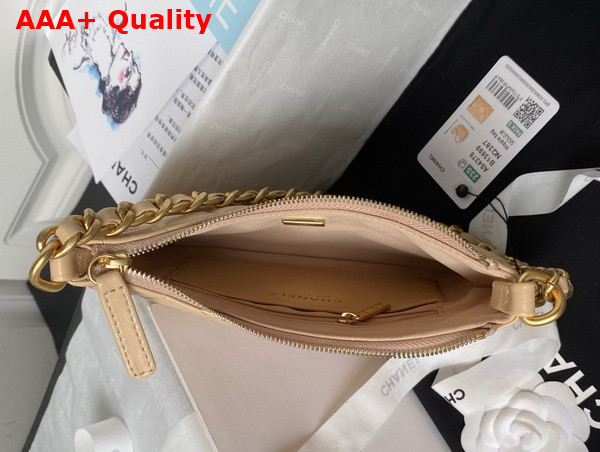 Chanel Hobo Handbag in Beige Shiny Crumpled Lambskin Gold Tone Metal As4378 Replica