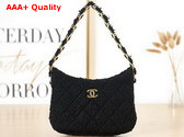 Chanel Hobo Handbag in Black Cashmere Tweed Gold Tone Metal AS3562 Replica