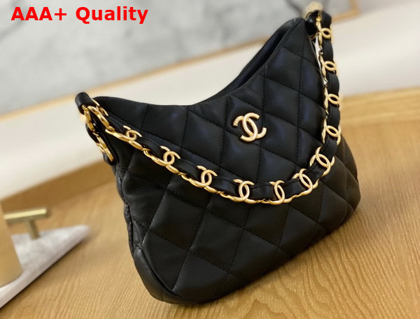 Chanel Hobo Handbag in Black Lambskin AS3562 Replica