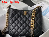 Chanel Hobo Handbag in Black Lambskin Gold Tone Metal Ref AS3112 Replica