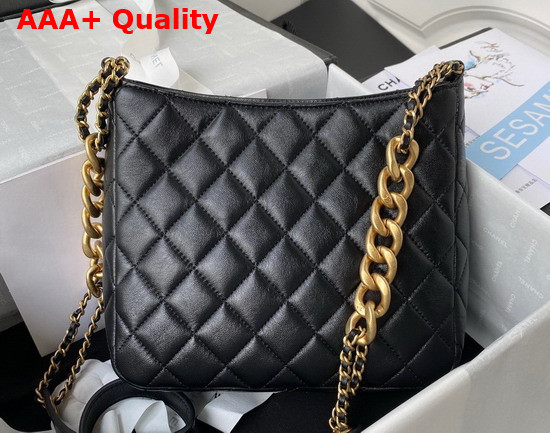 Chanel Hobo Handbag in Black Lambskin Gold Tone Metal Ref AS3112 Replica