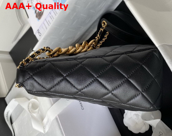 Chanel Hobo Handbag in Black Lambskin Gold Tone Metal Ref AS3112 Replica