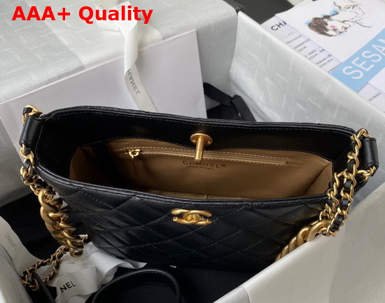 Chanel Hobo Handbag in Black Lambskin Gold Tone Metal Ref AS3112 Replica