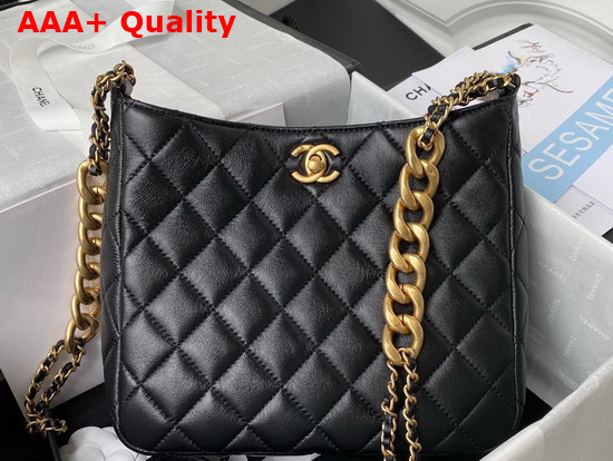 Chanel Hobo Handbag in Black Lambskin Gold Tone Metal Ref AS3112 Replica