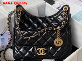 Chanel Hobo Handbag in Black Shiny Crumpled Calfskin Gold Tone Metal AS4322 Replica