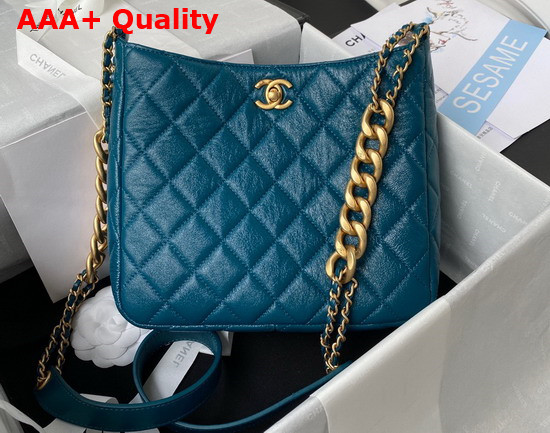 Chanel Hobo Handbag in Blue Lambskin Gold Tone Metal Ref AS3112 Replica