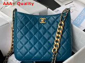 Chanel Hobo Handbag in Blue Lambskin Gold Tone Metal Ref AS3112 Replica