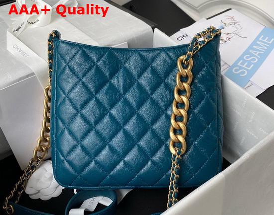 Chanel Hobo Handbag in Blue Lambskin Gold Tone Metal Ref AS3112 Replica