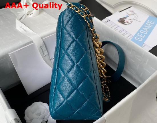 Chanel Hobo Handbag in Blue Lambskin Gold Tone Metal Ref AS3112 Replica