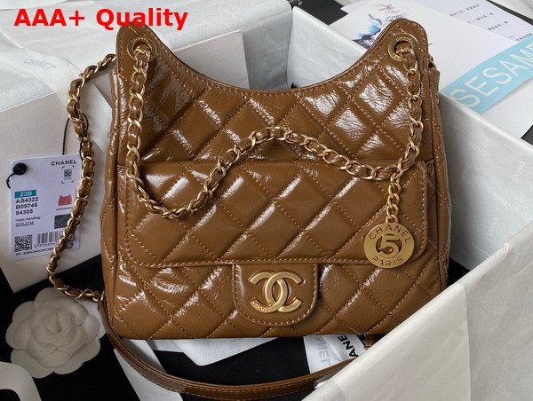 Chanel Hobo Handbag in Brown Shiny Crumpled Calfskin Gold Tone Metal AS4322 Replica