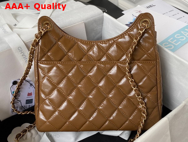 Chanel Hobo Handbag in Brown Shiny Crumpled Calfskin Gold Tone Metal AS4322 Replica