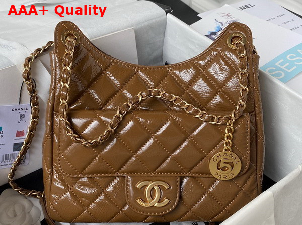 Chanel Hobo Handbag in Brown Shiny Crumpled Calfskin Gold Tone Metal AS4322 Replica