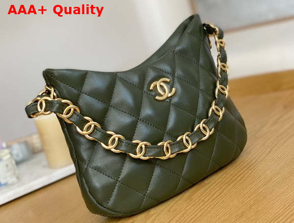 Chanel Hobo Handbag in Dark Green Lambskin AS3562 Replica