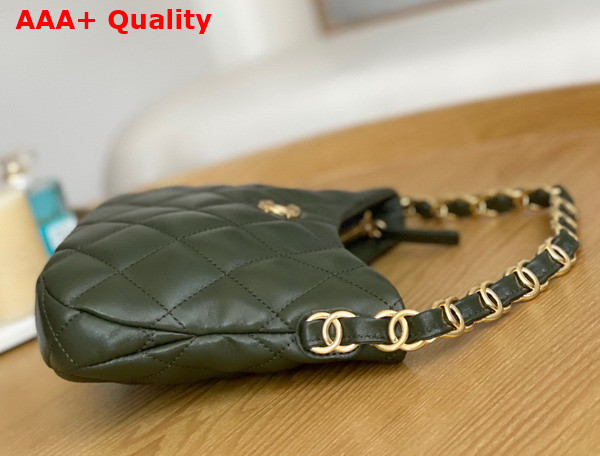 Chanel Hobo Handbag in Dark Green Lambskin AS3562 Replica