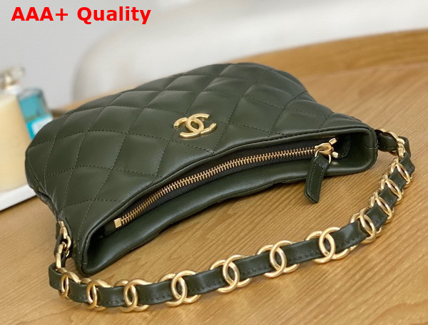 Chanel Hobo Handbag in Dark Green Lambskin AS3562 Replica