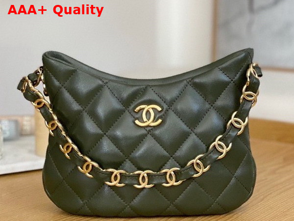 Chanel Hobo Handbag in Dark Green Lambskin AS3562 Replica