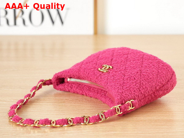 Chanel Hobo Handbag in Fuchsia Cashmere Tweed Gold Tone Metal AS3562 Replica