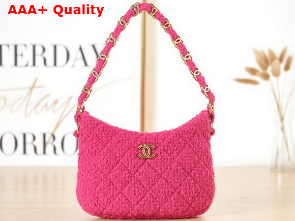 Chanel Hobo Handbag in Fuchsia Cashmere Tweed Gold Tone Metal AS3562 Replica