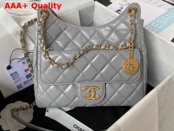 Chanel Hobo Handbag in Light Grey Shiny Crumpled Calfskin Gold Tone Metal AS4322 Replica