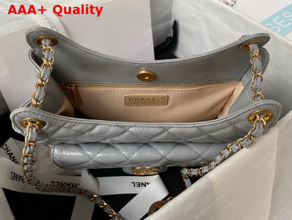 Chanel Hobo Handbag in Light Grey Shiny Crumpled Calfskin Gold Tone Metal AS4322 Replica