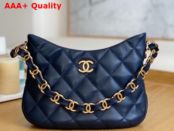 Chanel Hobo Handbag in Navy Blue Lambskin AS3562 Replica