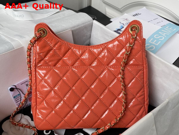 Chanel Hobo Handbag in Orange Shiny Crumpled Calfskin Gold Tone Metal AS4322 Replica