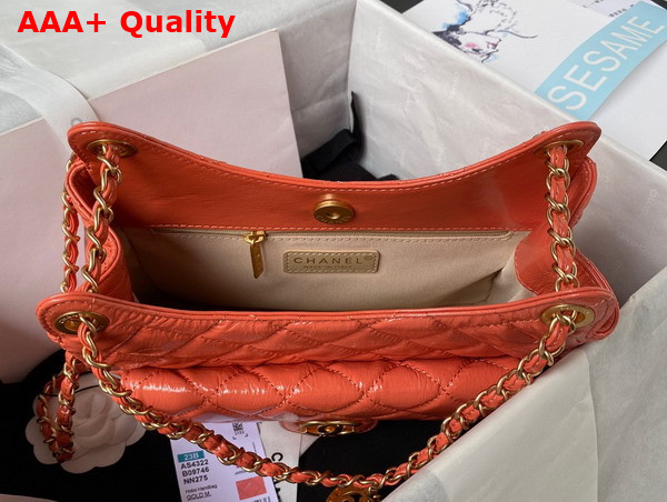 Chanel Hobo Handbag in Orange Shiny Crumpled Calfskin Gold Tone Metal AS4322 Replica