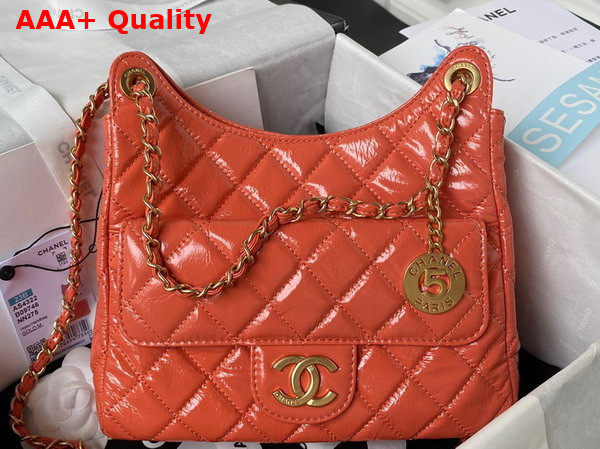 Chanel Hobo Handbag in Orange Shiny Crumpled Calfskin Gold Tone Metal AS4322 Replica