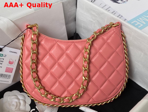 Chanel Hobo Handbag in Pink Shiny Crumpled Lambskin Gold Tone Metal As4378 Replica