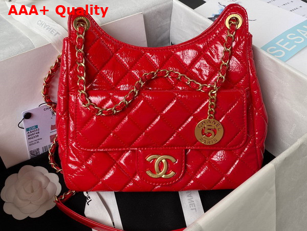 Chanel Hobo Handbag in Red Shiny Crumpled Calfskin Gold Tone Metal AS4322 Replica