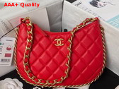 Chanel Hobo Handbag in Red Shiny Crumpled Lambskin Gold Tone Metal As4378 Replica