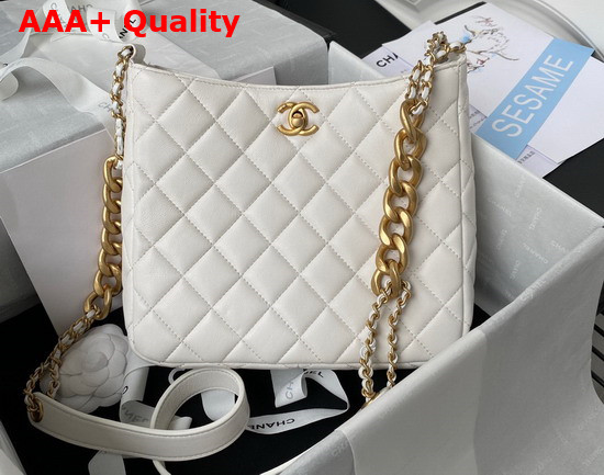 Chanel Hobo Handbag in White Lambskin Gold Tone Metal Ref AS3112 Replica