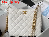 Chanel Hobo Handbag in White Lambskin Gold Tone Metal Ref AS3112 Replica