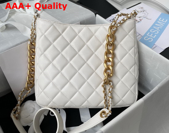 Chanel Hobo Handbag in White Lambskin Gold Tone Metal Ref AS3112 Replica