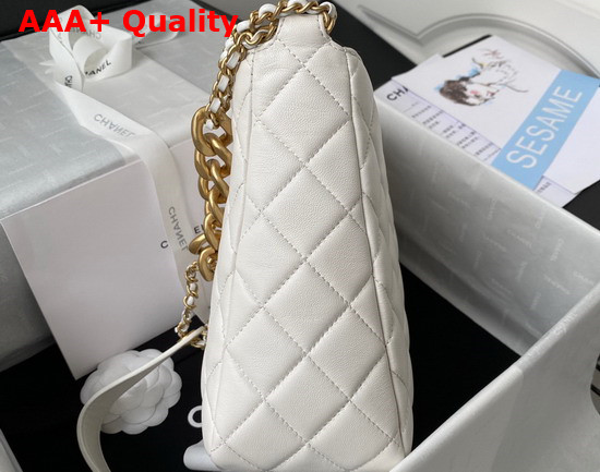 Chanel Hobo Handbag in White Lambskin Gold Tone Metal Ref AS3112 Replica