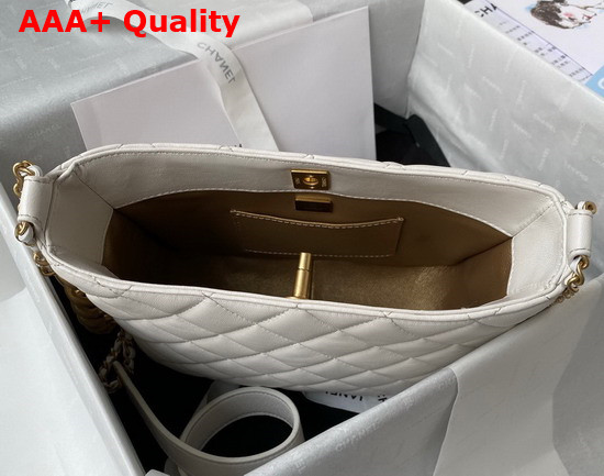 Chanel Hobo Handbag in White Lambskin Gold Tone Metal Ref AS3112 Replica