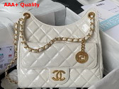 Chanel Hobo Handbag in White Shiny Crumpled Calfskin Gold Tone Metal AS4322 Replica