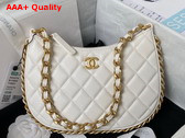 Chanel Hobo Handbag in White Shiny Crumpled Lambskin Gold Tone Metal As4378 Replica