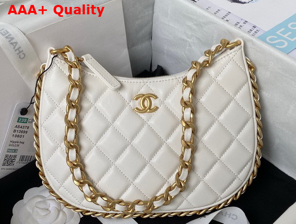 Chanel Hobo Handbag in White Shiny Crumpled Lambskin Gold Tone Metal As4378 Replica