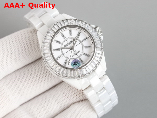 Chanel J12 Baguette Diamond Bezel Watch Caliber 12 2 33mm White H7430 Replica