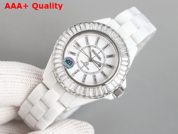 Chanel J12 Baguette Diamond Bezel Watch Caliber 12 2 33mm White H7430 Replica