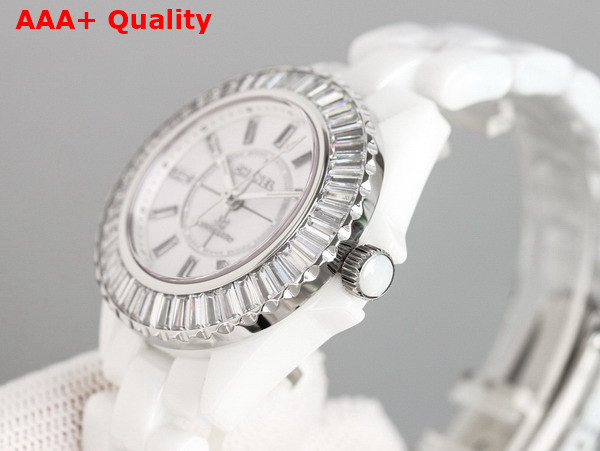 Chanel J12 Baguette Diamond Bezel Watch Caliber 12 2 33mm White H7430 Replica