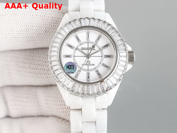 Chanel J12 Baguette Diamond Bezel Watch Caliber 12 2 33mm White H7430 Replica