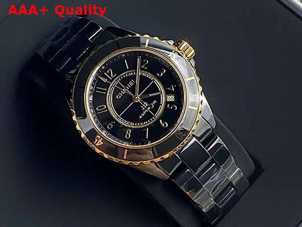 Chanel J12 Watch Caliber 12 1 38mm Black Highly Resistant Ceramic and 18k Yellow Gold H9541 Replica