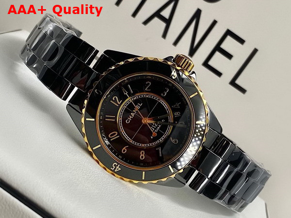 Chanel J12 Watch Caliber 12 1 38mm Black Highly Resistant Ceramic and 18k Yellow Gold H9541 Replica