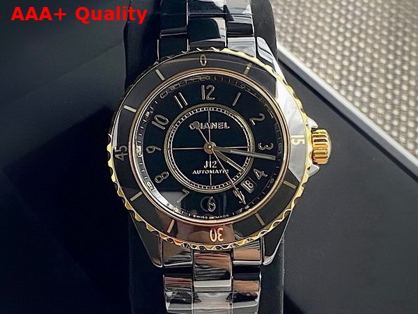 Chanel J12 Watch Caliber 12 1 38mm Black Highly Resistant Ceramic and 18k Yellow Gold H9541 Replica