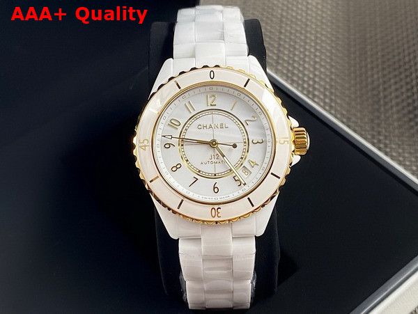 Chanel J12 Watch Caliber 12 1 38mm White Highly Resistant Ceramic and 18k Yellow Gold H9540 Replica